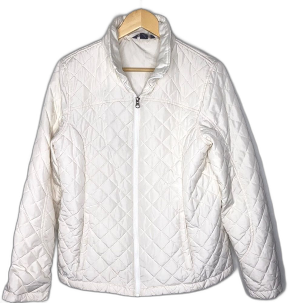Lands’ End Quilted Jacket Beige Medium 10-12 Womens !